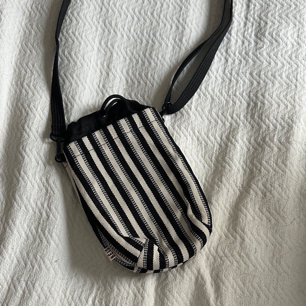 Beis Black and White Striped Crossbody Bag